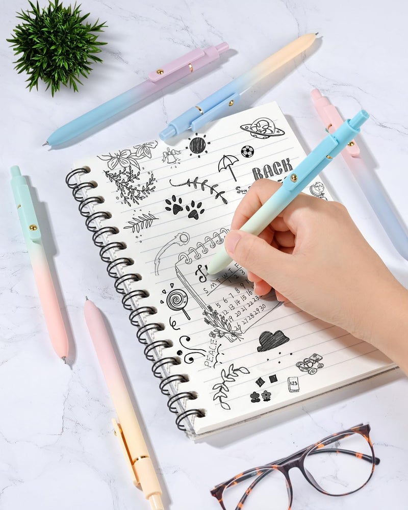 FIOVER Gel Pens, 12 Pcs 0.7mm Comfort Grip Quick Dry Black Ink Pens Fine Point Smooth Writing Pens, Cute Office Back to School Supplies Gifts for Women (12PCS Gradient Black Ink) - Image 4